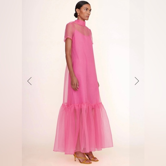 ❌SOLD❌ NWT STAUD Calluna Organza Bow Back High Neck Maxi Gown Dress pink SZ S - Picture 5 of 7